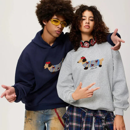 Women's hooded sweatshirt with dog graphic and kangaroo pocket