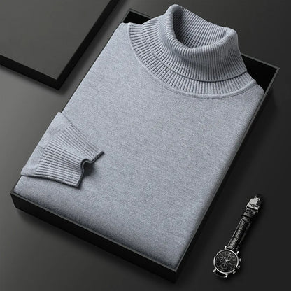 Unisex plain knit mock neck sweater with ribbed collar and cuffs