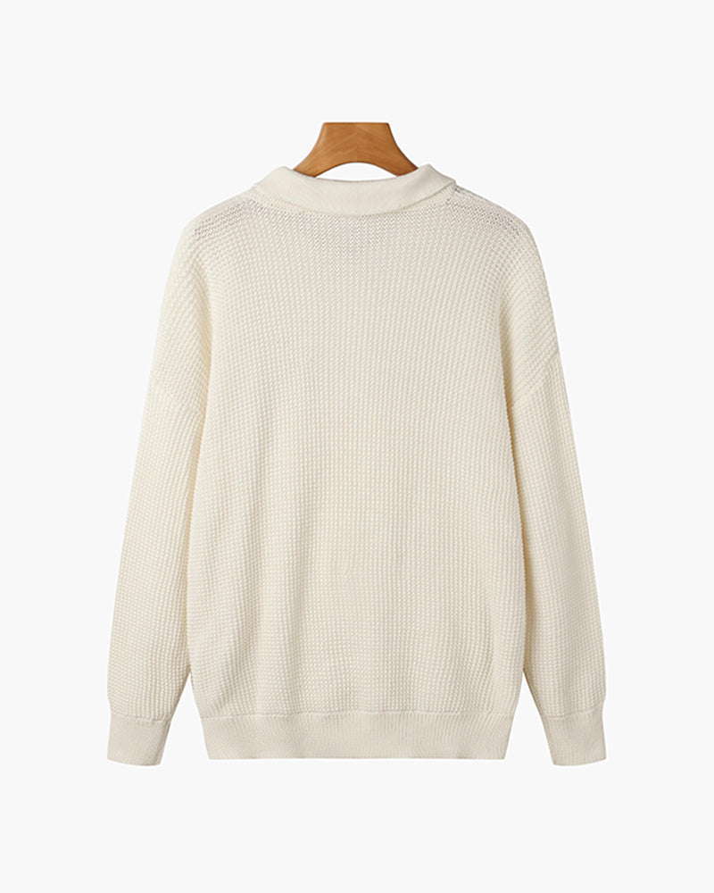 Men's ribbed quarter-zip sweater with collar in white and black