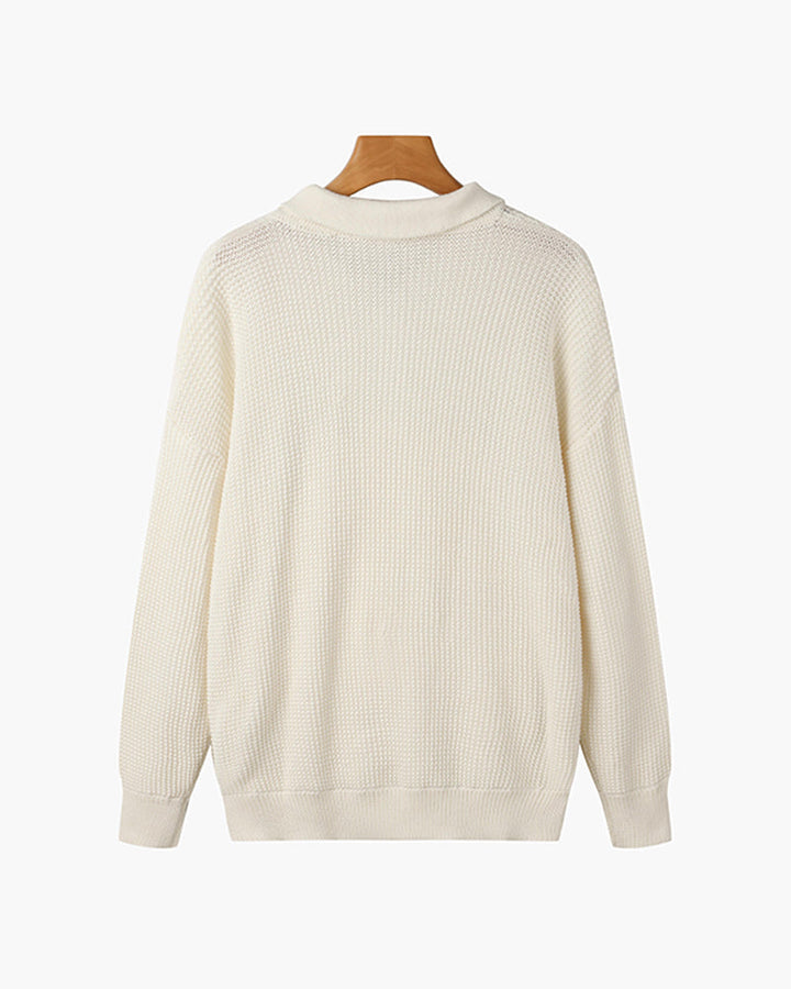 Men's ribbed quarter-zip sweater with collar in white and black