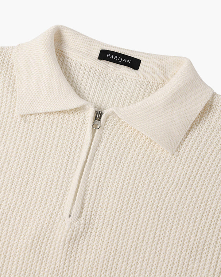 Men's ribbed quarter-zip sweater with collar in white and black