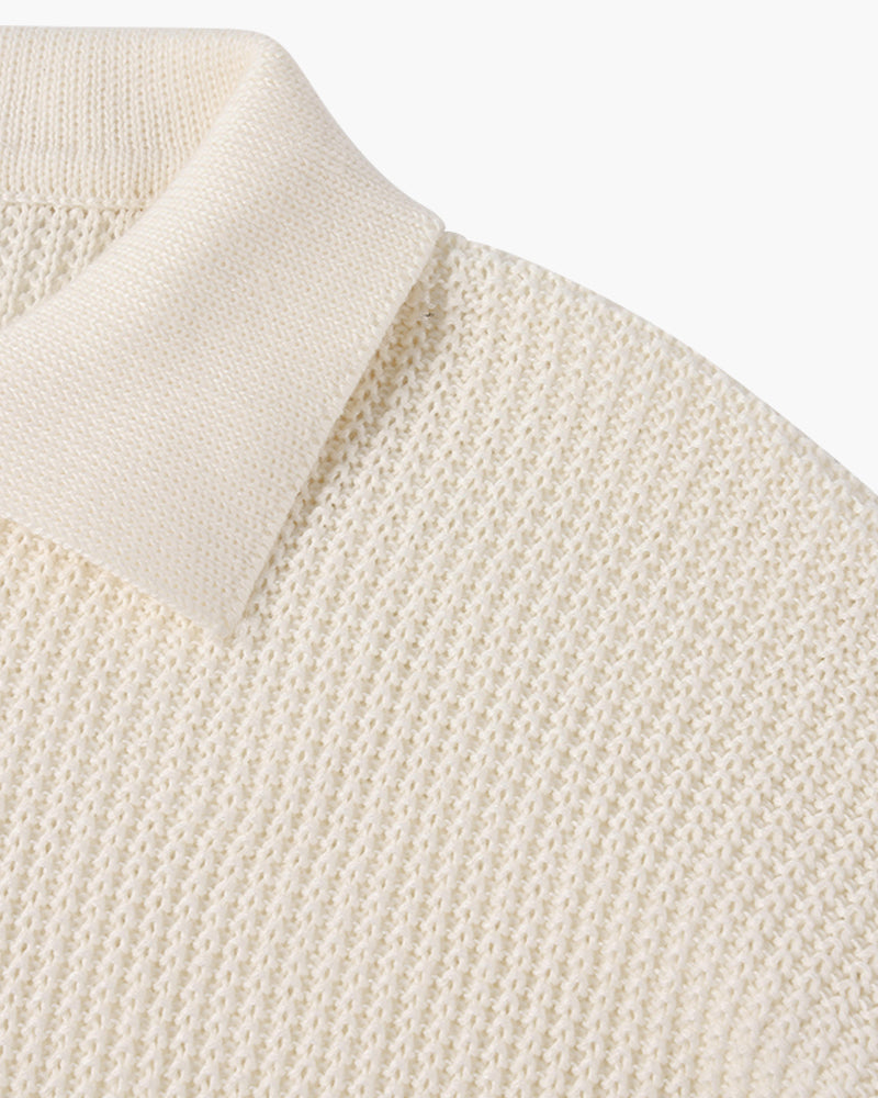 Men's ribbed quarter-zip sweater with collar in white and black