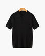 Men's short-sleeve ribbed knitted polo shirt with pointed collar and button placket