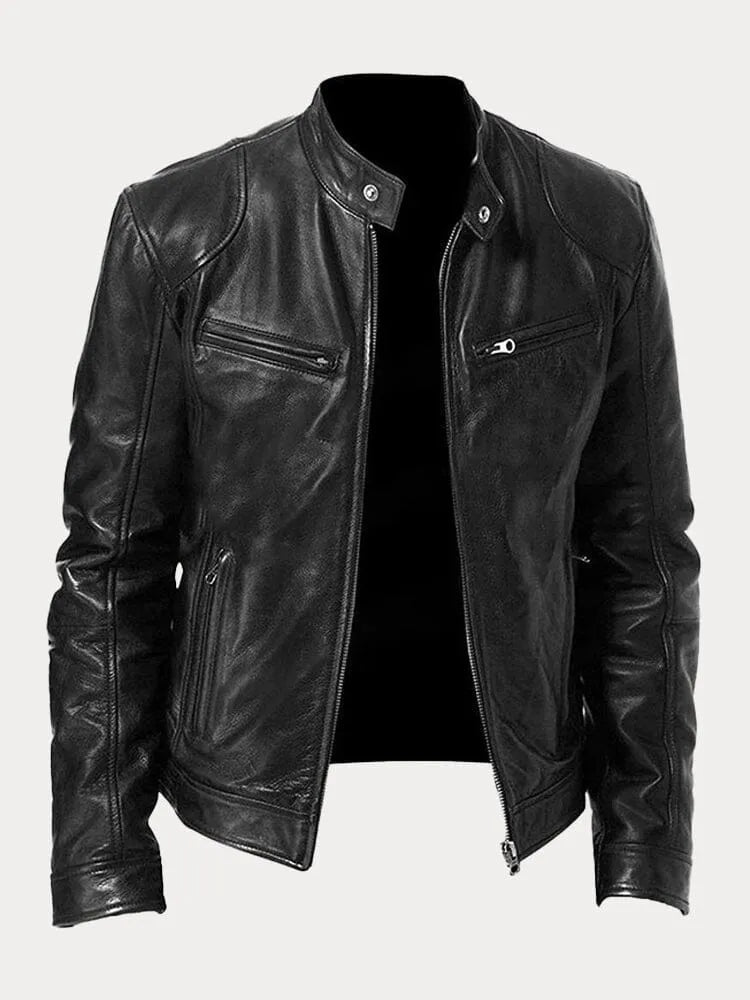 Men's stand collar jacket with long sleeves, zip pockets and front zip fastening