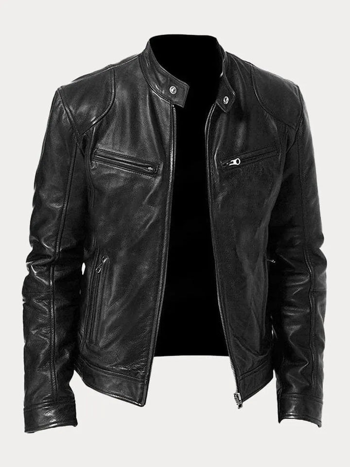 Men's stand collar jacket with long sleeves, zip pockets and front zip fastening