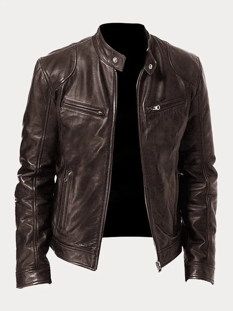 Men's stand collar jacket with long sleeves, zip pockets and front zip fastening