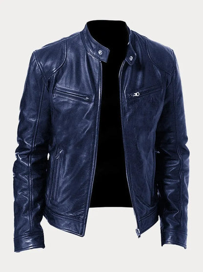 Men's stand collar jacket with long sleeves, zip pockets and front zip fastening