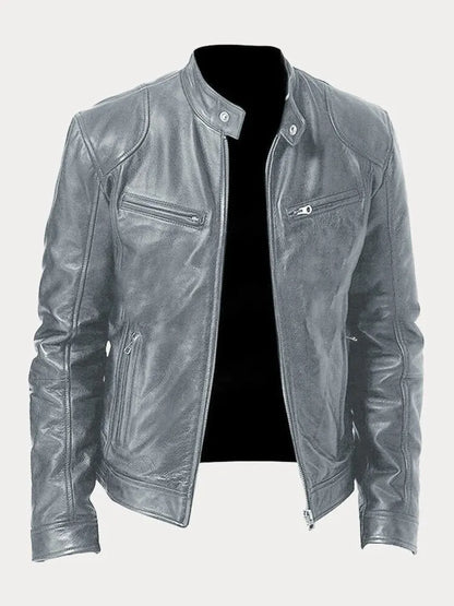 Men's stand collar jacket with long sleeves, zip pockets and front zip fastening