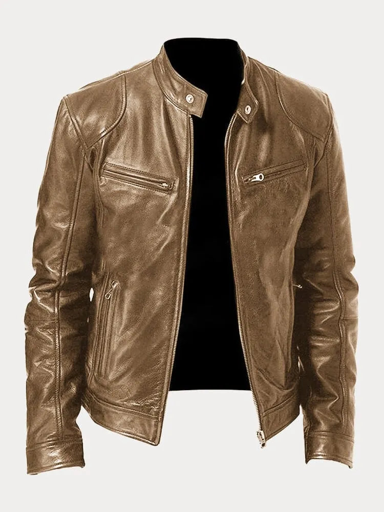 Men's stand collar jacket with long sleeves, zip pockets and front zip fastening