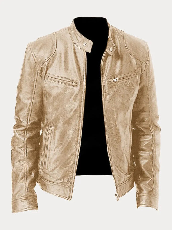Men's stand collar jacket with long sleeves, zip pockets and front zip fastening