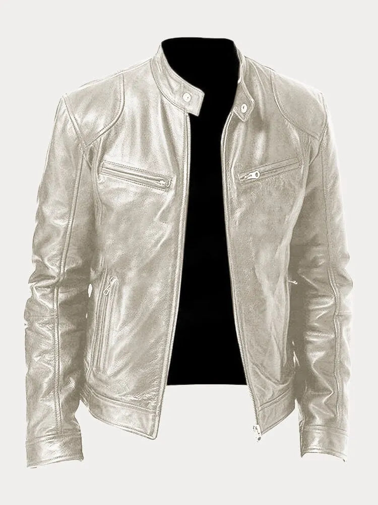 Men's stand collar jacket with long sleeves, zip pockets and front zip fastening