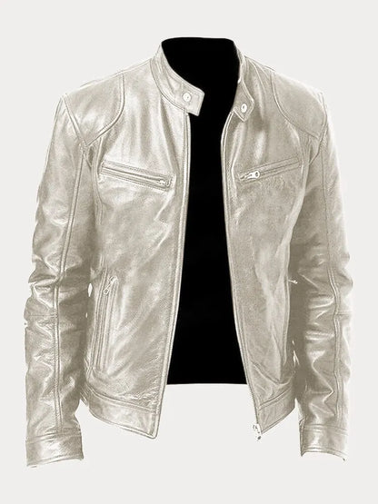 Men's stand collar jacket with long sleeves, zip pockets and front zip fastening