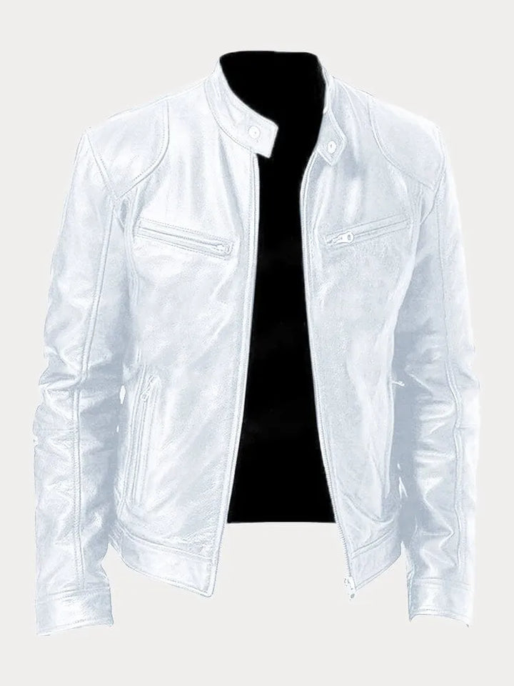 Men's stand collar jacket with long sleeves, zip pockets and front zip fastening