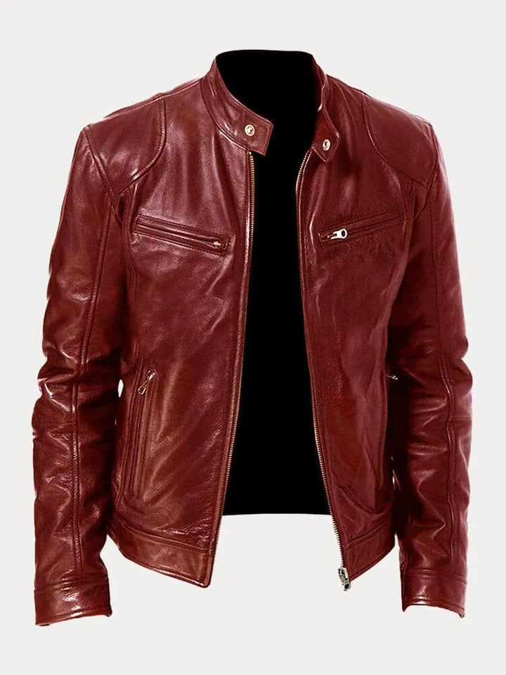Men's stand collar jacket with long sleeves, zip pockets and front zip fastening