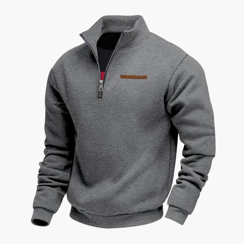 Men's quarter-zip sweatshirt with stand collar and long sleeves