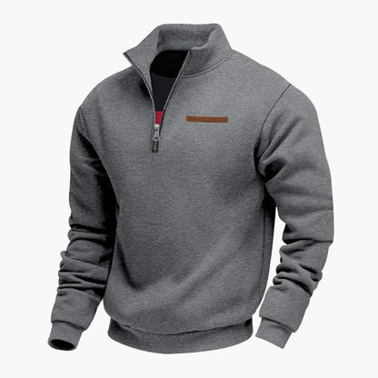 Men's quarter-zip sweatshirt with stand collar and long sleeves