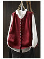 Women's sleeveless button front knit cardigan vest with V-neck and ribbed edges