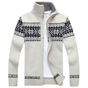 Long-sleeve patterned knit cardigan with high collar and front zipper