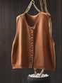 Women's sleeveless button front knit cardigan vest with V-neck and ribbed edges