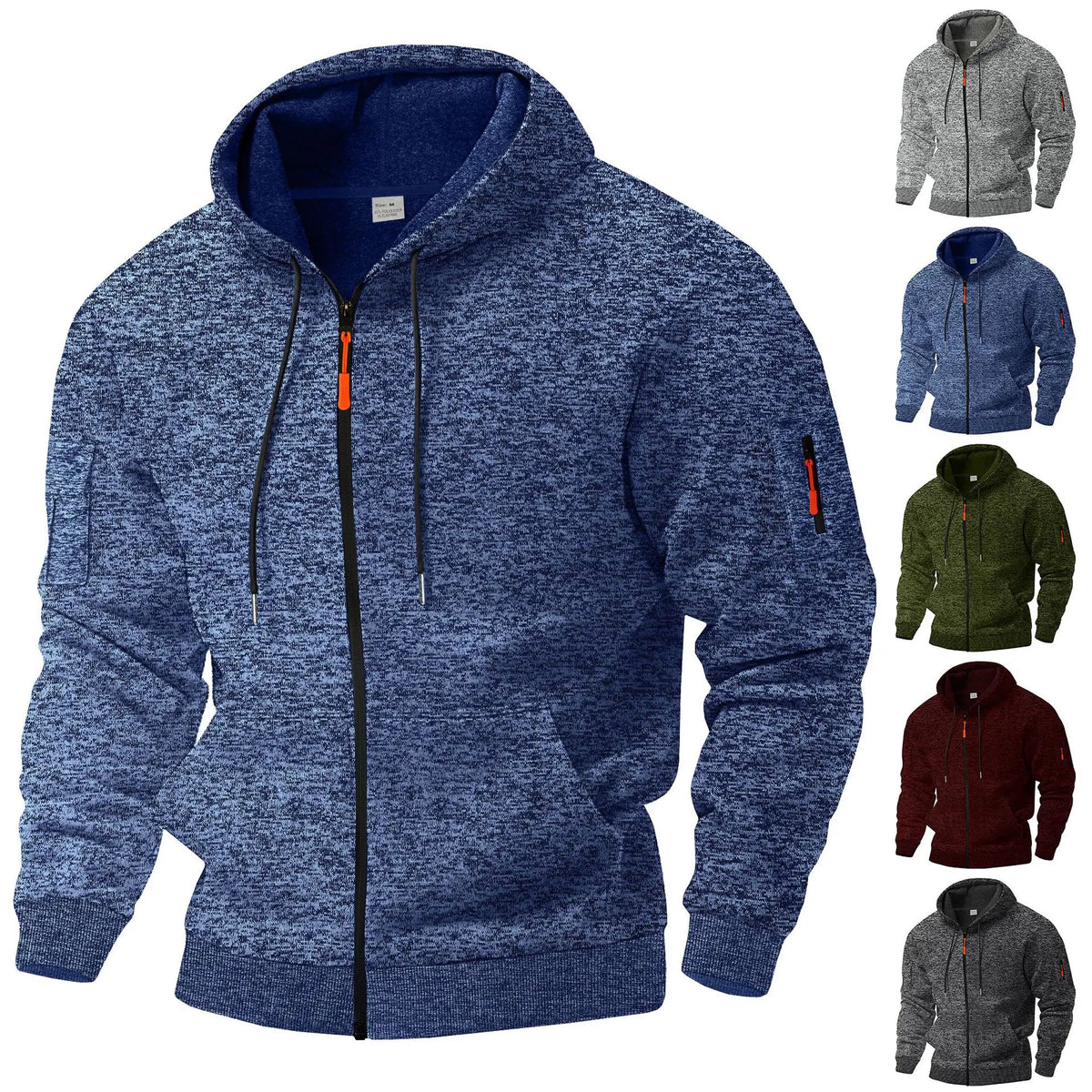 Men's textured hooded jacket with full zip front and long sleeves