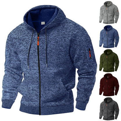 Men's textured hooded jacket with full zip front and long sleeves