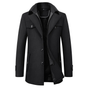 Men's textured stand collar coat with buttons, zip fastening and multiple pockets
