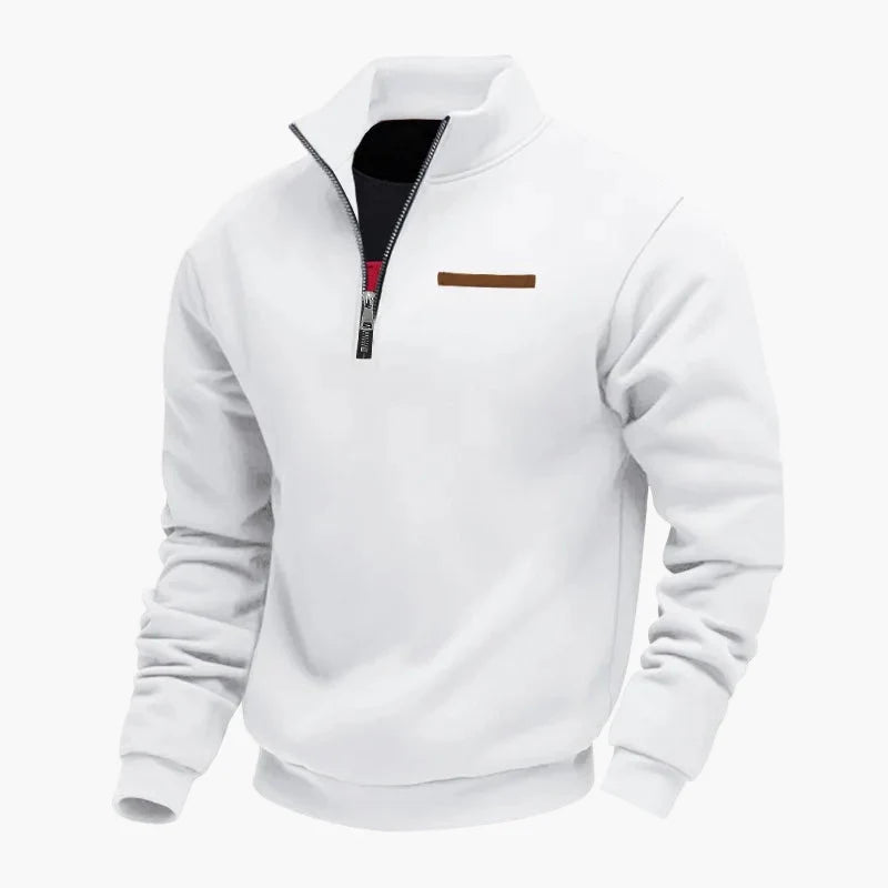 Men's quarter-zip sweatshirt with stand collar and long sleeves