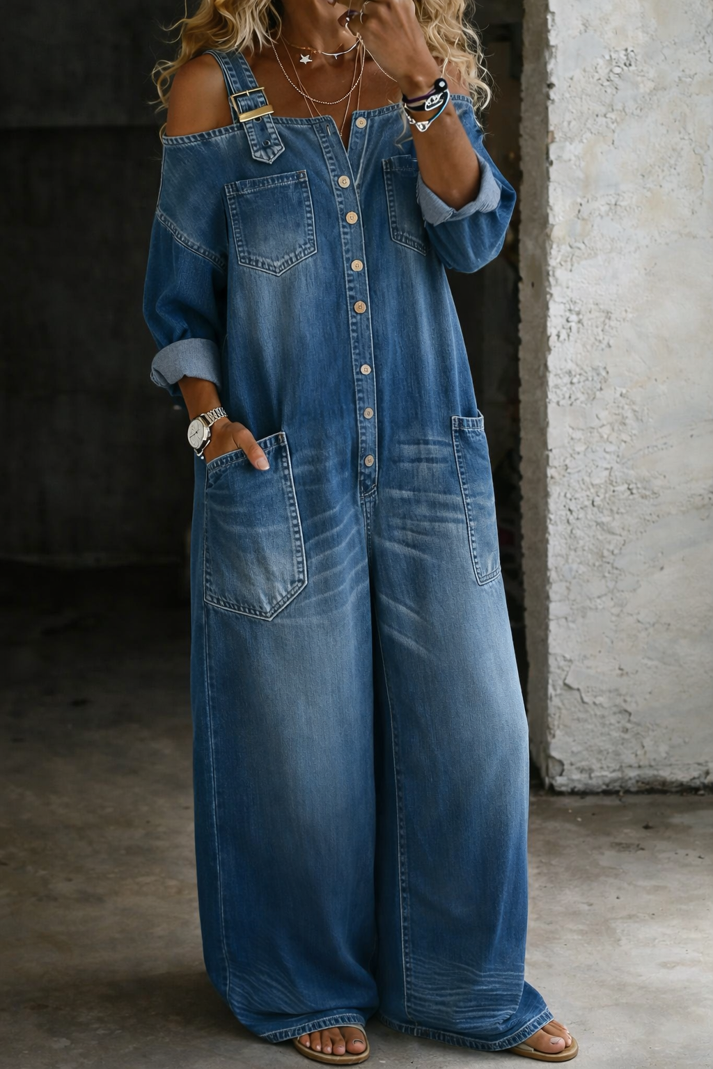 Sarina Off Shoulder Denim Jumpsuit 0