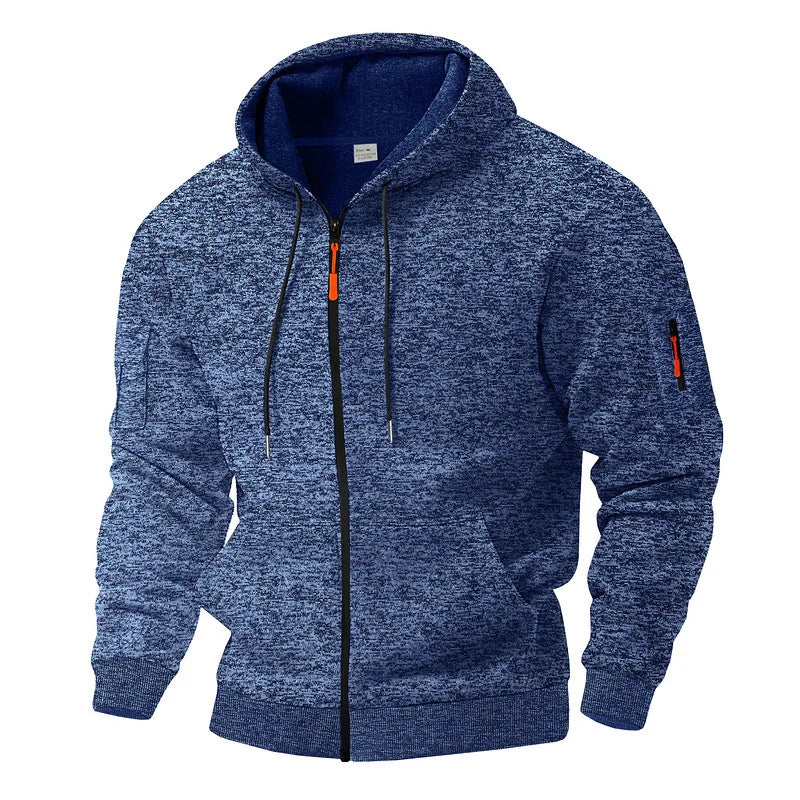 Men's textured hooded jacket with full zip front and long sleeves