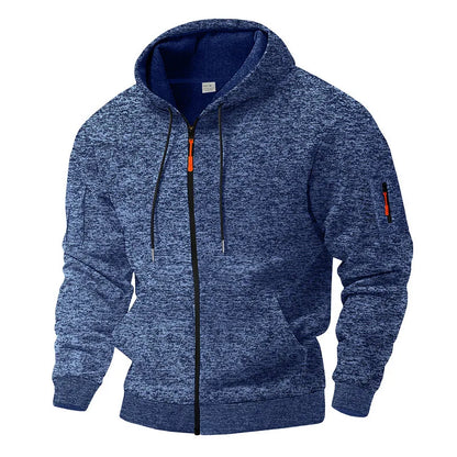 Men's textured hooded jacket with full zip front and long sleeves