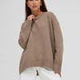 Women's plain crew neck sweater with long sleeves and ribbed trims