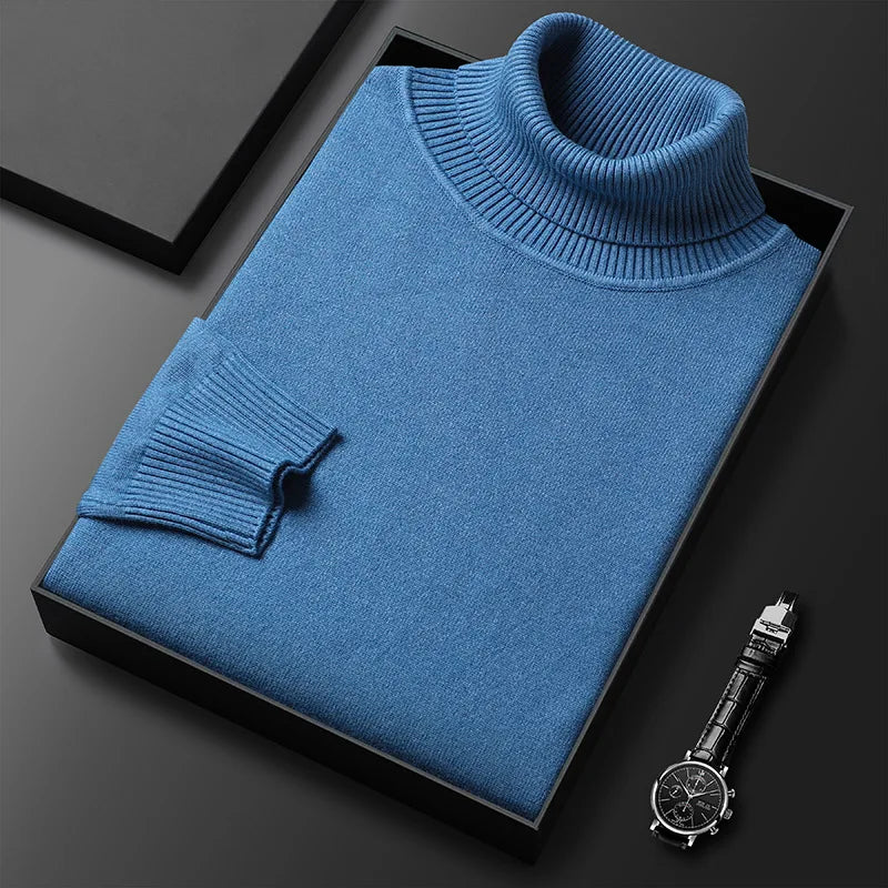 Unisex plain knit mock neck sweater with ribbed collar and cuffs