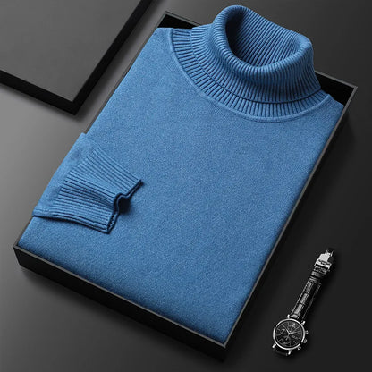 Unisex plain knit mock neck sweater with ribbed collar and cuffs