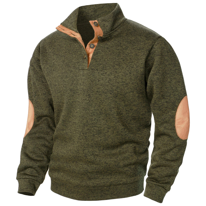 Unisex quarter zip sweater with stand collar and elbow patches