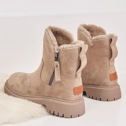 Women's ankle boots with fur-trimmed openings and chunky lug soles