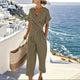 Women's Short-Sleeve V-Neck Jumpsuit – Casual Wide-Leg One-Piece 3