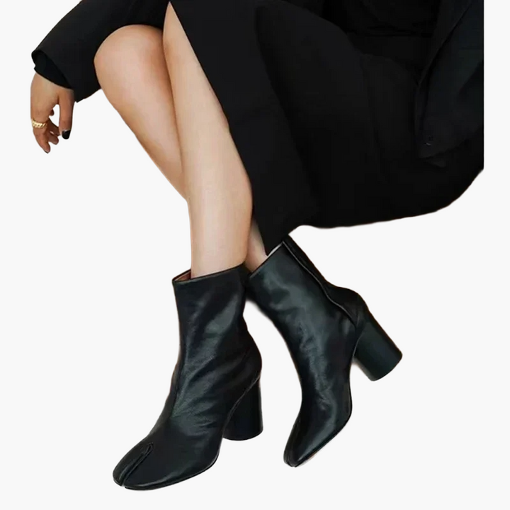 Women's tabi ankle boots with split toe and block heel