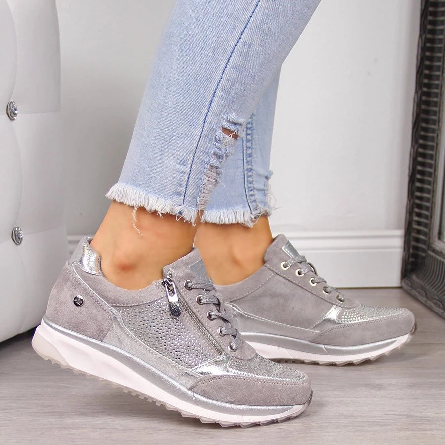 Women's casual lace-up sneakers with side zip and textured platform sole