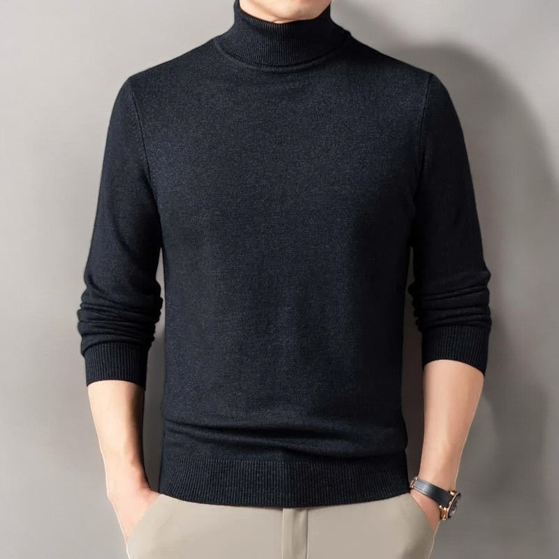 Unisex plain knit mock neck sweater with ribbed collar and cuffs