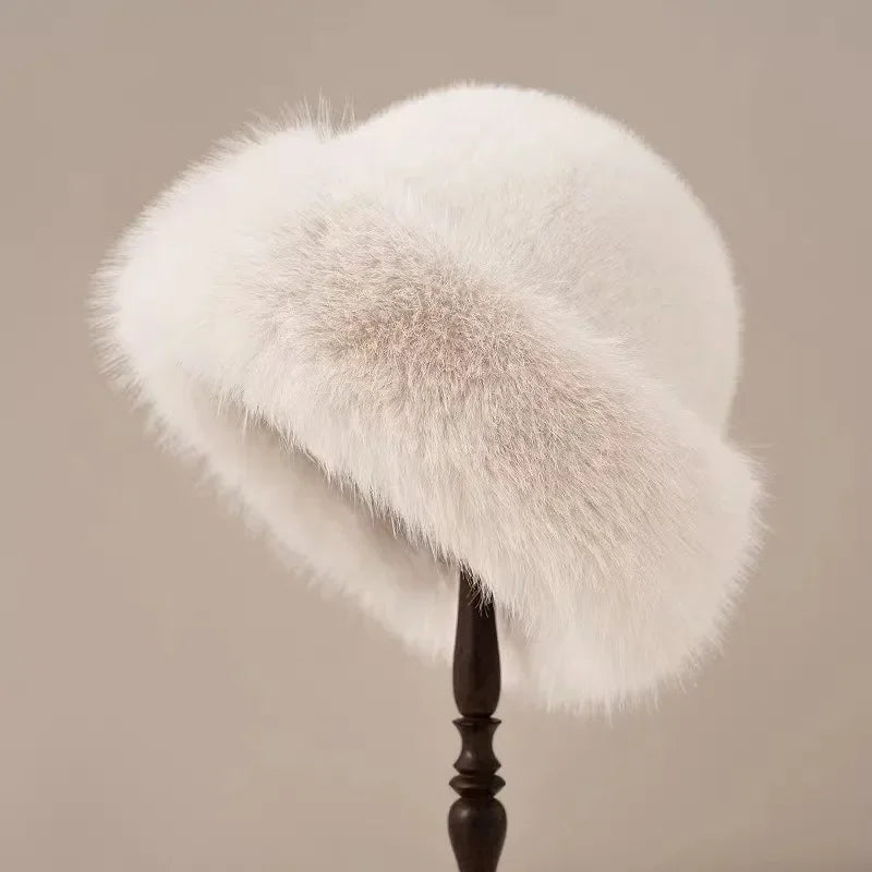 Women's winter hat with a rounded brim and fuzzy finish