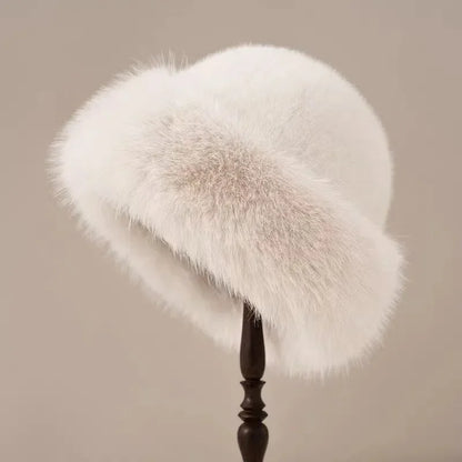 Women's winter hat with a rounded brim and fuzzy finish