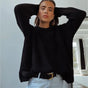 Women's ribbed knit sweater with crew neck and long sleeves
