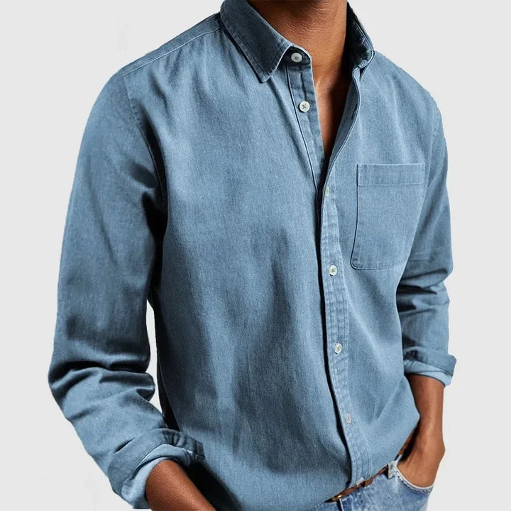 Men's classic long sleeve button shirt with collar and chest pocket