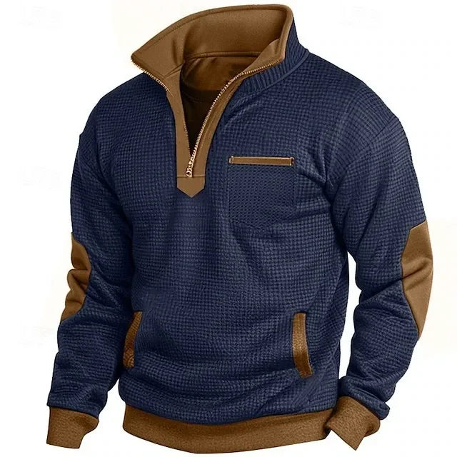 Men's textured half-zip sweatshirt with stand collar and chest pocket