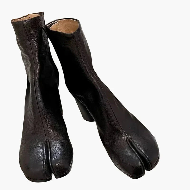 Women's tabi ankle boots with split toe and block heel