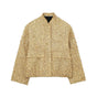 Women's textured tailored jacket with stand collar, zipper and flap pockets