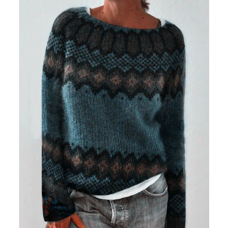 Women's Fair Isle jumper with crew neck and long sleeves