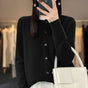 Women's long sleeve crew neck cardigan with button front and ribbed trims