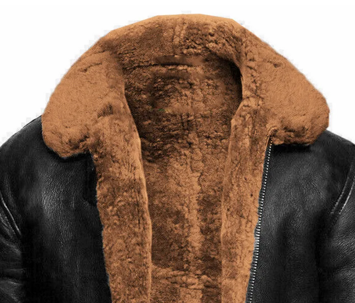 Men's hooded coat with plush lining, long sleeves and diagonal zip front