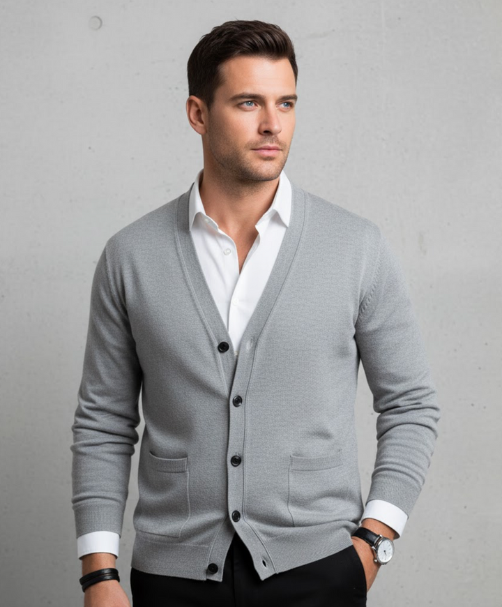 Men's long-sleeve V-neck button cardigan